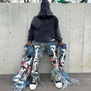 Pantalones Vaqueros Ajustados para Hombre, Estilo Boyfriend, Estampados Desgastados, con Botones Personalizados, Última Moda Urbana, Transpirables - Product Image 1