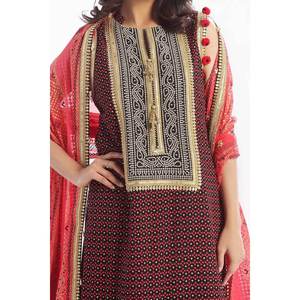 Conjunto de Traje de Chifón Bordado de 3 Piezas Sin Coser con Dupatta Bordada con Laca Dorada BM-52017 Accesorios de Moda para Mujer - Product Image 1