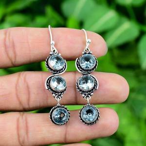 Pendientes de Plata de Ley 925 hechos a mano con piedras preciosas, Topacio Azul, Spinner, 925 para mujer, regalo de boda, Pendientes colgantes para niñas, joyería - Product Image 3