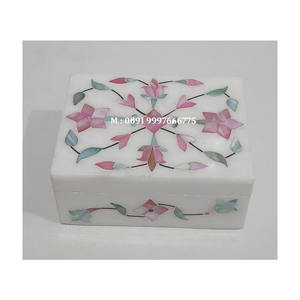 Caja de Joyería Rectangular Hecha a Mano con Incrustaciones Florales de Mármol Blanco Natural y Nácar, Ideal para el Día de Acción de Gracias - Product Image 1