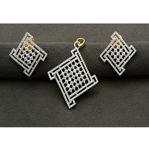 Exclusivo conjunto de colgantes de diseñador con acabado blanco dorado a la moda con pendientes con piedras AD para fiestas de boda para mujer - Product Image 1