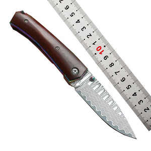Cuchillo plegable con mango de madera de acero damasco para acampar al aire libre, cuchillo de caza, cuchillo de bolsillo - Product Image 1