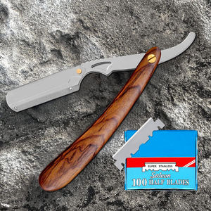 Mango de madera rosa con cuchilla pulida, maquinilla de afeitar recta para hombres, maquinilla de afeitar profesional de peluquero con 100 hoja de un solo borde, mango de madera - Product Image 2