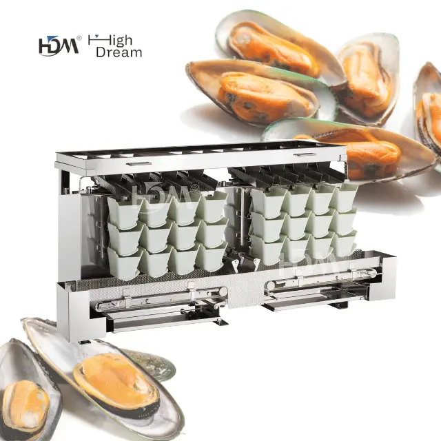Meeresfrüchte Muschel Muschel Austern nicht klebend 6 Köpfe Schraubefütterung lineare Mehrkopf-Lebensmittel-Vakuumverpackungsmaschine