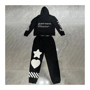 ชุดเซ็ตเสื้อฮู้ดดี้และกางเกงจ็อกเกอร์ทรงบานผ้าฟลีซปักลายสำหรับผู้ชาย คอลเลคชั่นฤดูหนาว 2024 ดีไซน์เรียบง่าย ผลิตจากผ้าฝ้าย 100% - Product Image 3