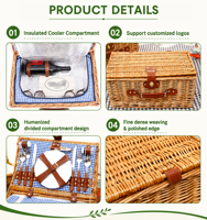 Ensemble de paniers de rangement en osier pour pique-nique, sur mesure, de qualité supérieure, pour 4 personnes |   Panier en saule artisanal avec glacière isotherme