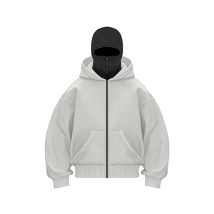 Sweat à capuche zippé en polaire lourde personnalisé pour hommes manteau d'hiver à motif solide impression en relief brodée masque complet sweats à capuche - Product Image 4