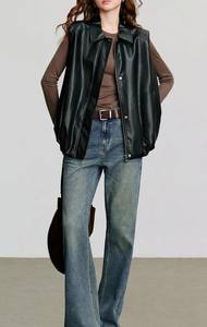 Chalecos de Estilo Oversize de Primera Calidad para Mujer al por Mayor, Chaleco de Piel de Oveja de Secado Rápido, Chaleco de Cuero Auténtico con Cremallera, Chaleco de Moda - Product Image 6