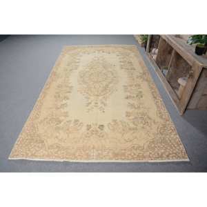 พรมตุรกีโบราณคลาสสิกขนาด5.3X9.5ฟุตงานปะทำด้วยมือสีเบจผ้าไหมขนสัตว์ไม้ไผ่พร้อมยางรองสำหรับวัยรุ่น - Product Image 3