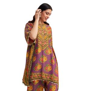 Ensemble Sharara multicolore imprimé en tissu pour réception de fête de mariage et célébrations culturelles traditionnelles - Product Image 3