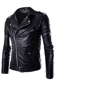 Chaqueta de Cuero para Hombre, Estilo Bomber, Lavable, de Alta Calidad, Cuello Camisero, Corte Ajustado, Estilo Motero, para Invierno - Product Image 1