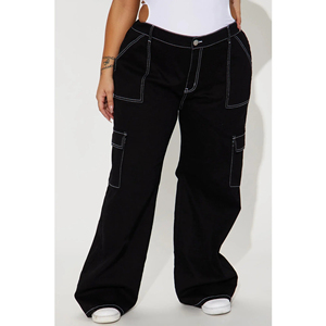 Pantalones vaqueros nuevos para mujer al por mayor, pantalones vaqueros rasgados a la moda con bolsillo lateral, pantalones cargo transpirables, pantalones vaqueros de talla grande para mujer - Product Image 5