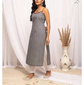 Handblock Noir Coton Kurti Ethnique Sans Manches Kurta Pour Femmes Boho Indien D'été Tunique Top - Product Image 3