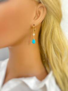 Gorgeous Gemstone Turquoise and Cz Diamond <b>Dangle</b> <b>Earrings</b> for Women Fashion Bold Statement Jewelry Wholesale Drop <b>Earrings</b> - Product Image 4