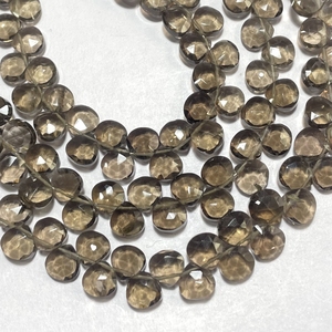 Cuentas de Briolette de cuarzo ahumado en forma de corazón de 7mm, piedras preciosas marrones calibradas para la fabricación de joyas - Product Image 2