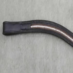 Leather Horse Wave Brow Band All clear <b>Crystals</b> with Chain Full <b>Stitched</b> Empty Channel Bling Decorative Leather Horse Brow Band - Product Image 3