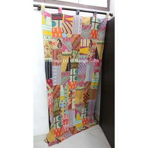 Vintage Indian Kantha Embroidered Patchwork Sari 100% Cotton Boho <b>Window</b> Door Drapes Recycled <b>Curtains</b> & Valances - Product Image 1