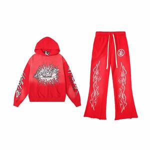 Jersey de calle de alta calidad de Hip Hop, transpirable con Jersey, de lavado ácido Sudadera con capucha, pantalón acampanado, chándal - Product Image 3