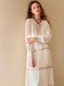 Vestido Maxi Informal de Mujer para Festivales, Tejido, con Decoración Bordada, Tela Blanca, Manga Corta, Cintura Ajustada, Forro Natural de Algodón - Product Image 4