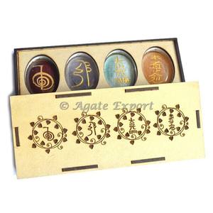 Ensemble de 7 pierres de chakra en agate gravée, naturelles indiennes, avec boîte cadeau, respectueuses de l'environnement, énergie cristalline Reiki - Product Image 5