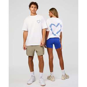 เสื้อยืดโอเวอร์ไซส์ Love the Process FLXCotton สีขาว-สีน้ำเงินอินดิโก้ 300 GSM ผ้าหนา พิมพ์ลายซิลค์สกรีน - Product Image 1