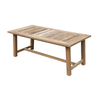 Table à manger pliable rustique simple Rappy en teck massif recyclé avec finition naturelle, mobilier d'extérieur