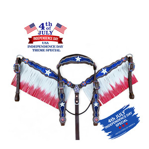 Conjunto de coraza de cabeza de caballo ecuestre occidental OEM, tema de bandera de EE. UU., tachuela de montar de cuero saludable para amantes de los caballos - Product Image 1