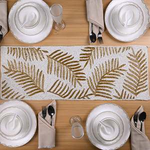 Mantel de Mesa a Rayas Dorado y Blanco para Acción de Gracias, Hecho a Mano con Cuentas y Bordado, de Gasa, para Decoración del Hogar y Fiestas - Product Image 1