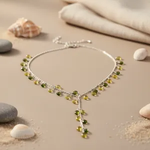 Collar con borlas plateadas y piedras de topacio verde y amarillo, joyería de estilo bohemio para mujer, accesorio de moda para fiesta - Product Image 2