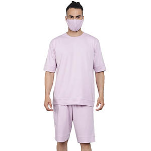 ผ้าฝ้าย 100% โลโก้ที่กําหนดเองป้ายเสื้อและชุดสั้นเย็บปักถักร้อยหน้าจอพิมพ์ 300 กรัมเปล่าธรรมดาผู้ชาย 2 ชิ้นเสื้อยืดกางเกงขาสั้นชุด - Product Image 5