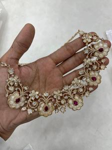 Belle Original Plaqué Or AD Pierres Classique Kundan Collier Ensemble Avec Boucles D'oreilles pour Femmes Mariages Fiançailles fête porter - Product Image 5