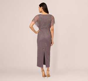 Sequin soie mousseline de soie Floral Vintage robe manches courtes perlé ajusté droite courte longueur formelle fête décontracté taille naturelle - Product Image 3