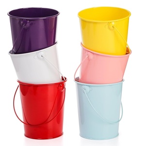 Cubo de cubo de metal galvanizado colorido con mango lateral, maceta de flores de forma redonda para decoración de hogar y jardín - Product Image 1