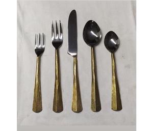 Elegant Style Flatware <b>Set</b> of 4 pcs Gold Plated Spoon Fork & Knife Black Painted Handle Cutlery Kitchen utensil At Best price - Product Image 2