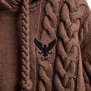 Sudadera con Capucha de Punto Trenzado Marrón Oscuro para Invierno, Estilo Urbano, con Puños Acanalados y Diseño Personalizado - Product Image 6