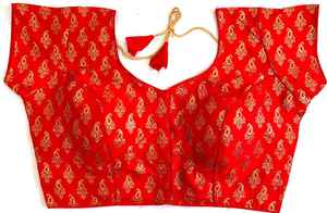 Blouse en soie banarasi, blouse à motif ouvert sur le devant, sans crochet, col rond. - Product Image 2