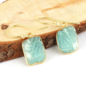 แฟชั่นใหม่ที่มีสไตล์สาวๆต่างหูพลอยอะมาโซไนต์ธรรมชาติต่างหูชุบทองทำด้วยมือชุดตุ้มหูแบบห้อย - Product Image 1