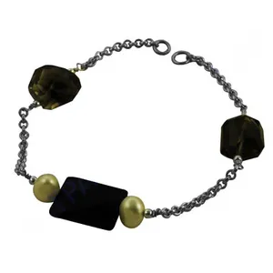 Pulsera de Cadena con Dijes Geométricos y Perlas de Imitación, Estilo Vintage, Chapada en Rodio, Plata 925, Joyería Unisex - Product Image 1