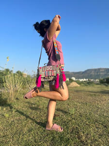 New Arrival Real Handmade Rajasthani Women Tribal Multi Color Cotton Fabric Boho <b>Hippie</b> Suede Leather Fringe Tassel Banjara <b>Bag</b> - Product Image 3