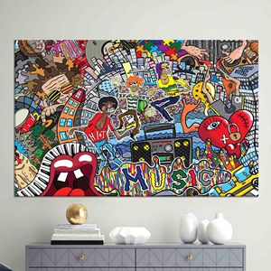 Modern Printed Canvas Artwork: Vibrant Bohemian Music Graffiti Design,WRAPPED CANVAS - Product Image 1