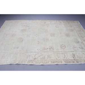 Grand tapis turc vintage 6,2x9,2 pieds, tapis floral blanc et marron - Product Image 3