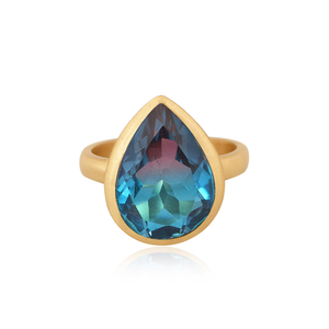 Bio Alexandrite doulet ควอตซ์อัญมณีชุดวงแหวนผู้ผลิตทอง18K เครื่องประดับแหวนทองเหลืองแฟชั่นชุบทอง - Product Image 1