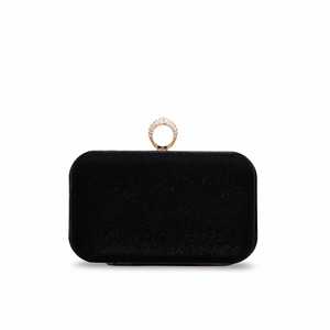 Bolso de mano de cuero negro Formal P15550 Forro de satén Decoraciones de perlas acrílicas Detalle de cadena con solapa elegante para fiestas Bolso de noche - Product Image 1