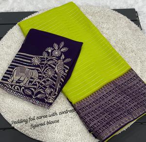 Ropa DE BODA atractiva de alta calidad Faux Georgette Saree con bordado Butta y borde de encaje Hermoso color verde claro - Product Image 6