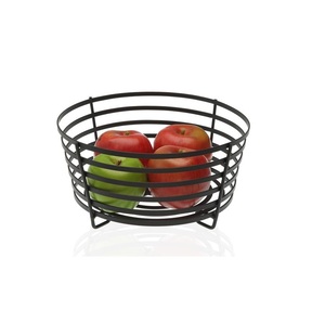 Panier à fruits rond en métal noir de grande capacité avec un design à ouverture large, parfait pour présenter des fruits, des collations, du pain ou des articles de cuisine - Product Image 1