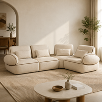 Canapé sectionnel moderne en tissu crème écologique avec rembourrage en éponge, avec chaise longue et accoudoirs, pour salon, appartement et hôtel