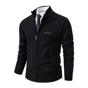 Winter Genuine Leather Canvas Cardigan Casual Business Stand Collar Warm Sweater <b>Jacket</b> Fashion Zipper <b>Mens</b> Coat High Quality - Product Image 4
