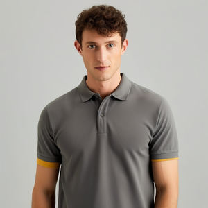 2025เสื้อยืดแขนสั้นคุณภาพสูงของผู้ชายผ้าทอลายทแยงดีไซน์ใหม่สำหรับเสื้อโปโล - Product Image 1