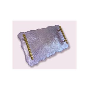 Rectangular Shape Purple Color <b>Epoxy</b> <b>Resin</b> Serving Tray With Metal Handle Food Fruits <b>Table</b> <b>Top</b> Serving Tray Elegant Design - Product Image 1
