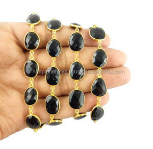 Pierre précieuse Turquoise taille 10-14mm plaqué or connecteur de lunette chaîne laiton métal pierre précieuse chaîne de lunette - Product Image 3